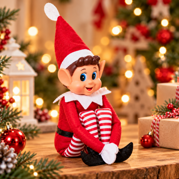 Cheerful Elf in a Cozy Christmas Wonderland